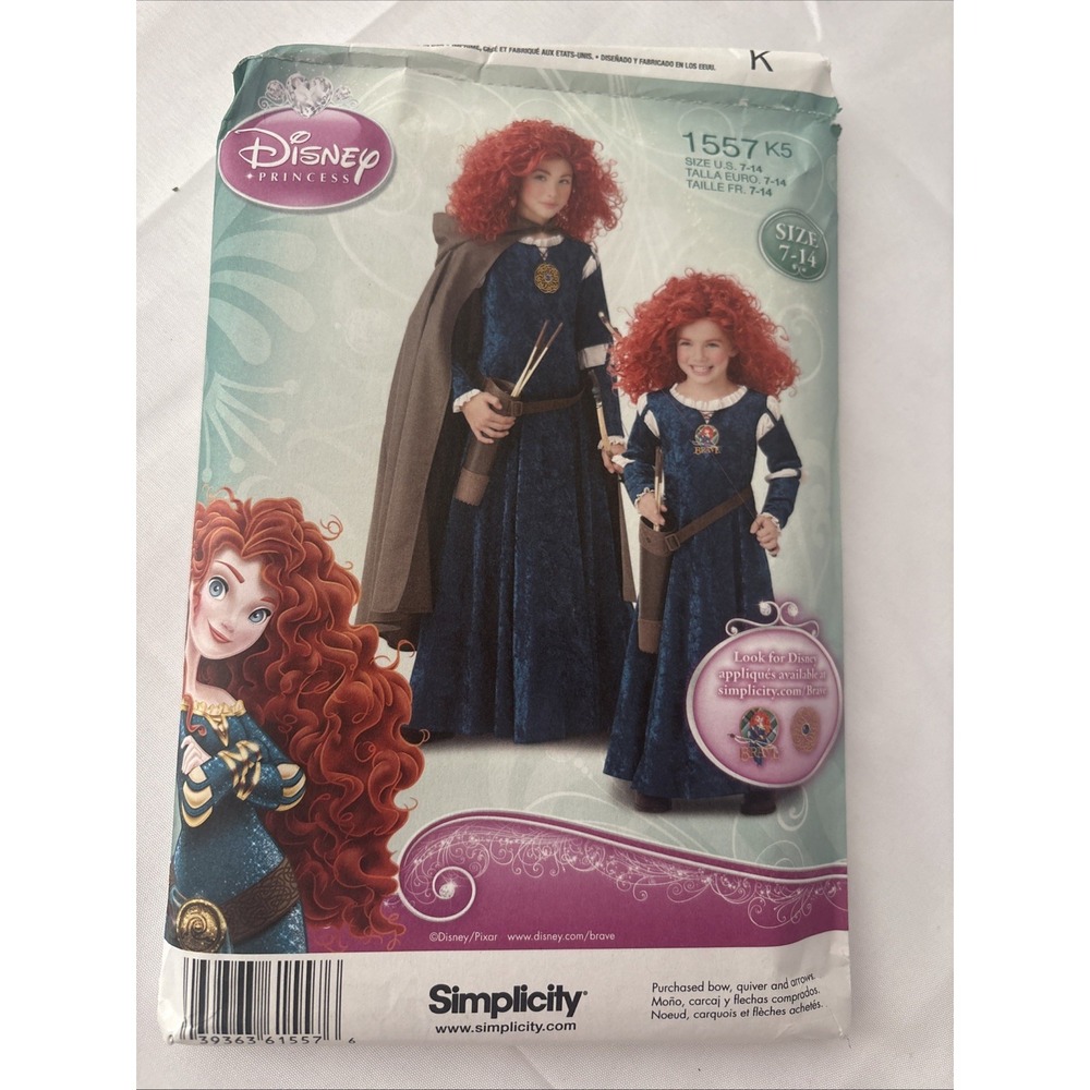 Disney Brave Merida Costume Dress Pattern Simplicity 1557 Girls Size 7-14 Uncut